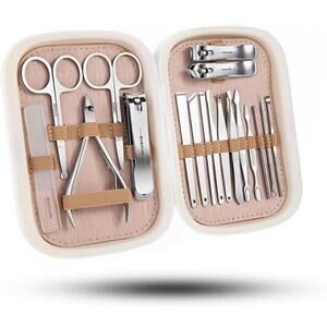 18-in-1 Manicure & Pedicure Set – Stainless Steel Grooming Kit with Cream Case